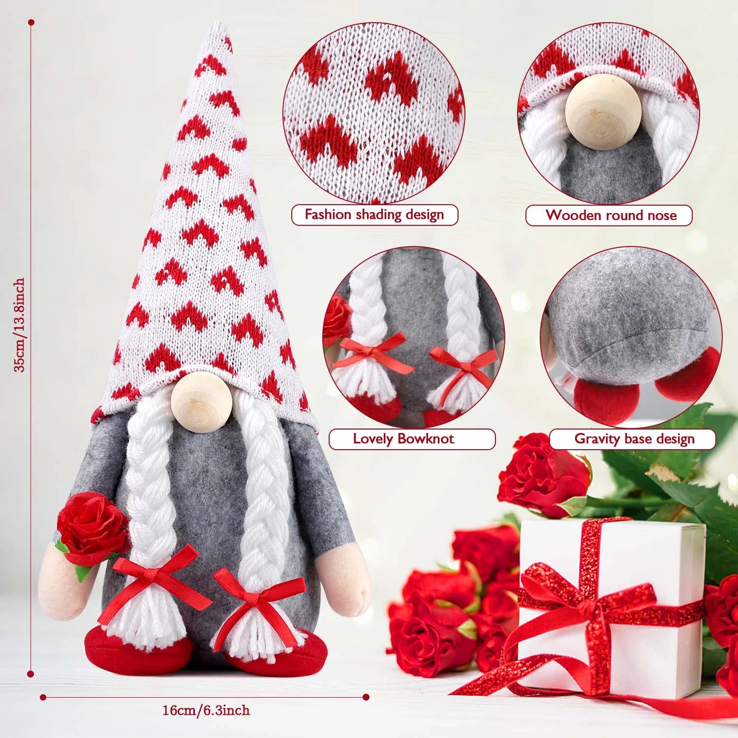 Valentines Day Decor 2Pcs Valentine Gnomes Plush Valentines Day Decoration Valentines Home Table Decor Scandinavian Tomte Elf Gnomes Ornaments Sweet Valentines Day Gifts for Him Her