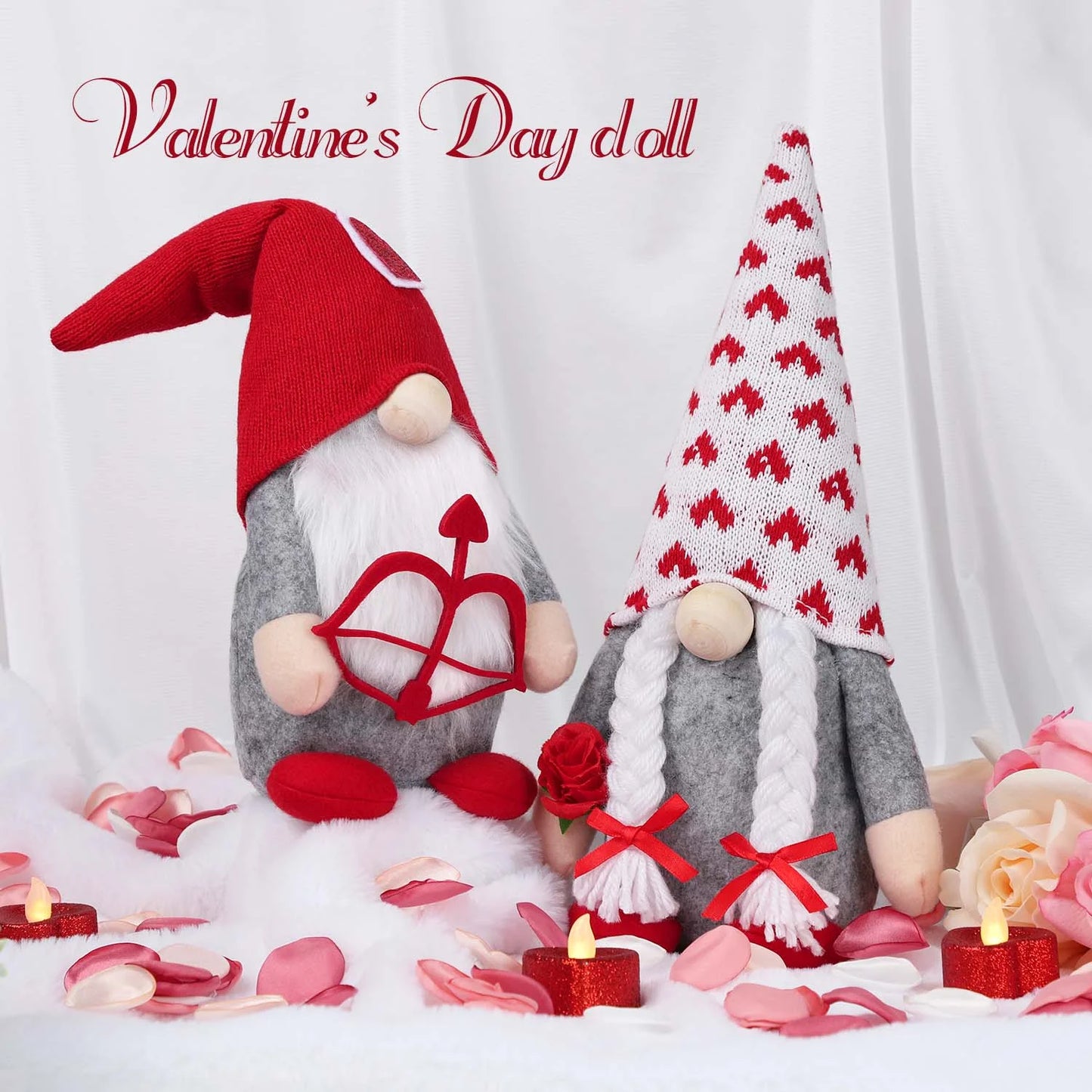 Valentines Day Decor 2Pcs Valentine Gnomes Plush Valentines Day Decoration Valentines Home Table Decor Scandinavian Tomte Elf Gnomes Ornaments Sweet Valentines Day Gifts for Him Her